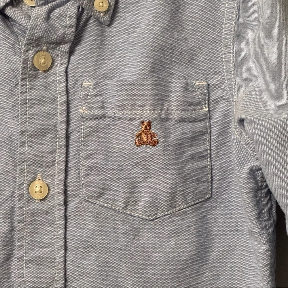 Baby Gap Light Blue Button Down Collared Shirt with Teddy Bear Logo